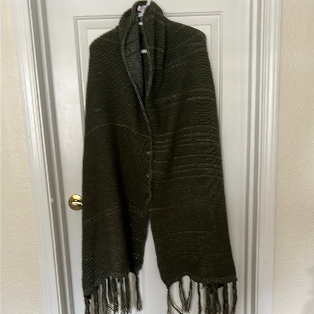 Dark Green Shawl with Fringe
